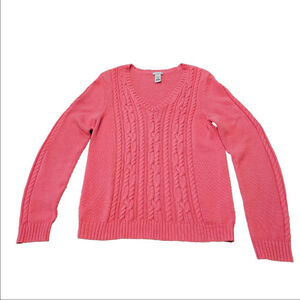Women's Izod Pink Cable Knit V-Neck Sweater M